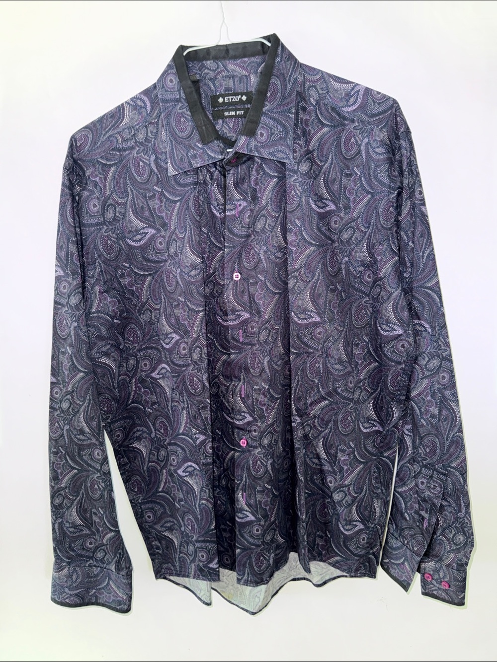 ETZO Men's Slim Fit Paisley Dress‎ Shirt Purple Black XXL